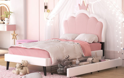 The Ideal Bed for Little Princesses: Crown Headboard & Spacious Design