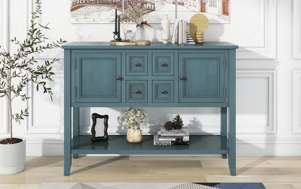 A Stylish Storage Solution: Retro Console Desk with Ample Space