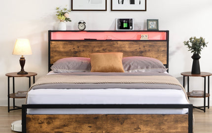 Elevate Your Bedroom Oasis with a Full-Size Bed Frame with LED Headboard