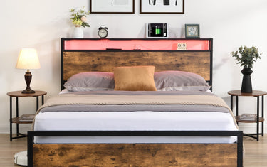 Elevate Your Bedroom Oasis with a Full-Size Bed Frame with LED Headboard