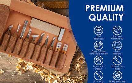 Precision and Comfort: High-Carbon Steel Wood Carving Kit with Walnut Handles