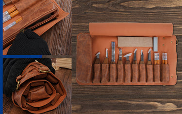 A Perfect Gift for Artisans: Complete Wood Carving Kit with Leather Storage