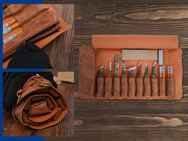 A Perfect Gift for Artisans: Complete Wood Carving Kit with Leather Storage