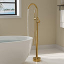 Freestanding Bathtub Faucet, Floor Mount Bathtub Faucet with 2 Water Outlet Modes, Swivel Gooseneck Spout with Hand Shower, Brass Single Handle Tub Filler, Max Flow Rate 7.4 GPM, Matte Black
