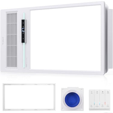 Bathroom Exhaust Fan with Light and Heater, 4 in 1 Bathroom Fan with Heater, 1800W Heating Power, Remote Control, Quiet & Powerful for Ventilation, Lighting, Heating, and Drying