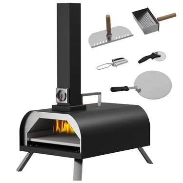 LotFun Outdoor Pizza Oven with Manual Rotating System, 12" Portable Wood Fired Pizza Oven with Pizza Stone, Pizza Shovel and Pizza Cutter, Stainless Steel Pizza Oven for Backyard Patio