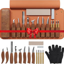RexTact Wood Carving Kit Deluxe Hand Carving Tool Set, 16 Wood Whittling Kit High-Carbon Steel, Wood Art Tools 8 Whittling Knives & 4 Detail Carving Knives for Beginner &Professional Christmas Gift