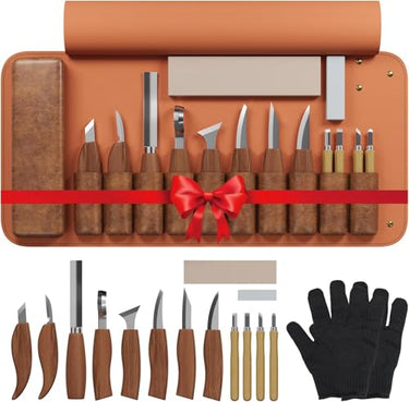 RexTact Wood Carving Kit Deluxe Hand Carving Tool Set, 16 Wood Whittling Kit High-Carbon Steel, Wood Art Tools 8 Whittling Knives & 4 Detail Carving Knives for Beginner &Professional Christmas Gift