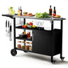 3-Shelf Grill Table for Outside with Removable Tray, Stainless Steel Grill Cart with Foldable Side Table, Movable Outdoor Prep Table, 33" L x 20" W