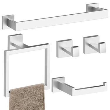 5-Piece Matte Black Bathroom Accessories Set, SUS304 Stainless Steel Wall Mounted 16 Inch Hand Towel Bar, Toilet Paper Holder, Towel Ring, Towel Hooks, Bathroom Hardware Set, Towel Bar Set