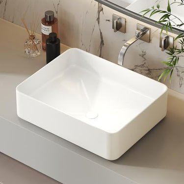 Rectangular Vessel Sink, 19.7"x14.6"Bathroom Vessel Sink Above Counter Matte Ceramic Countertop Deep Bathroom Sink (Gray)
