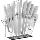 EUNA Kitchen Knife Set, 19 PCS Black Knife Set with Acrylic Block and Sharpener, German High-Carbon Stainless Steel Knife Sets with 6 Serrated Steak Knives, Bread Knife, Chef Knife, Dishwasher Safe
