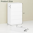 White Wood Dresser for Bedroom, 5 Drawer for Clothes Storage, Modern Dresser with Wide Drawers, Wide Wooden Chest Drawers for Living Room, Entryway, TV Stand