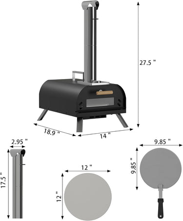 LotFun Outdoor Pizza Oven with Manual Rotating System, 12" Portable Wood Fired Pizza Oven with Pizza Stone, Pizza Shovel and Pizza Cutter, Stainless Steel Pizza Oven for Backyard Patio