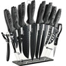 EUNA Kitchen Knife Set, 19 PCS Black Knife Set with Acrylic Block and Sharpener, German High-Carbon Stainless Steel Knife Sets with 6 Serrated Steak Knives, Bread Knife, Chef Knife, Dishwasher Safe