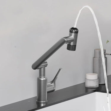 1080° Rotatable Bathroom Faucet, 1 Hole Single Handle Bathroom Faucet with 4 Water Outlet Modes, Brushed Swivel Arm Faucet for Bathroom Kitchen and RV