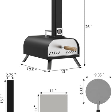 LotFun Outdoor Pizza Oven 11" – Portable Wood Fired Pizza Oven with Pizza Stone, Pizza Shovel and Pizza Cutter, Stainless Steel Pizza Oven for Backyard Patio