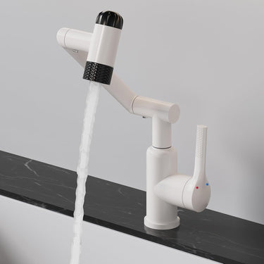 Bathroom Sink Faucet, Single Handle Bathroom Faucet with 4 Water Outlet Modes, Bathroom Faucet 1 Hole with 360° Rotatable, Faucets for Bathroom Sinks, Bar, RV, White
