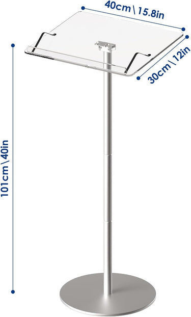 Acrylic Podium Stand,43"H Angle Adjustable Lecterns & Podiums,Portable Rolling Podium with Metal Base,Pulpits Podium for Churches,Classroom,Wedding,Speech