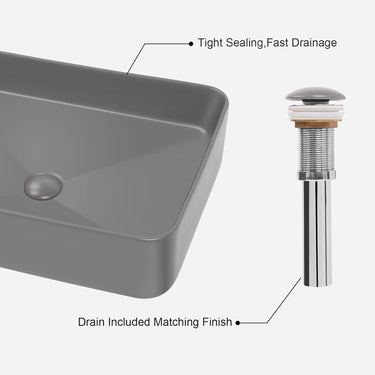 Rectangular Vessel Sink, 19.7"x14.6"Bathroom Vessel Sink Above Counter Matte Ceramic Countertop Deep Bathroom Sink (Gray)