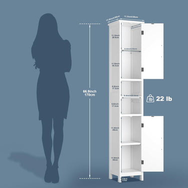 67“ Tall Bathroom Storage Cabinet with Lights, Slim Narrow Bathroom Cabinet Organizer with Doors and Adjustable Shelves, Freestanding Towel Cabinet for Small Space,White