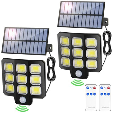 Solar Lights Outdoor - 230 LEDs Split Motion Sensor Flood Lights, 3 Heads IP65 Waterproof Solar Lights 3 Modes Wall Lights for Yard, Patio, Garden, Garage, 2Pack