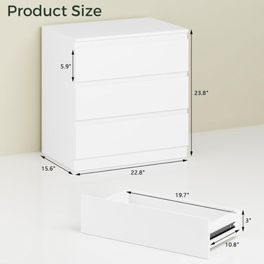 White Wood Dresser for Bedroom, 3 Drawer Dresser for Clothes Storage, Modern Dressers with Wide Drawers, Wide Wooden Chest Drawers for Living Room, Entryway, TV Stand