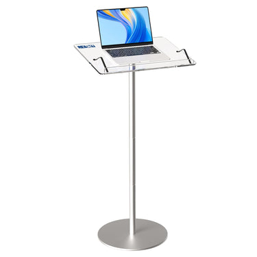 Acrylic Podium Stand，49“ Tall Portable Podium with Lockable Wheels, Clear lecterns & Podium with Storage Shelf for Classroom, Pulpit Podium for Church,Wedding,Presentation