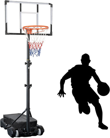 Basketball Hoop Outdoor 33inch Portable, 4.82-8.53ft Adjustable Basketball Goals for Teenagers/Youth with PC Backboard and Extra Sandbag