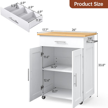 Kitchen Island Cart with Storage, Small Kitchen Island on Wheels with Large Drawer, Adjustable Shelf & Towel Rack, Rolling Island Table for Kitchen & Dining Room, White