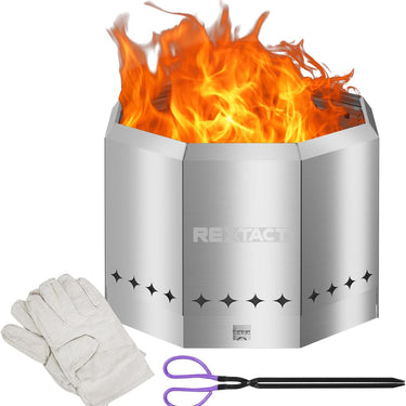 Octagonal Smokeless Fire Pit 16.5'' with Adjustable Airflow Control and Dual-Layer Construction, Portable Smokeless Fire Pit with Removable Ash Pan Outdoor, Stainless Steel Fire Pit for Patio with Bag