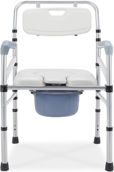 Bedside Commode, 4 in 1 Portable Toilet for Adults with Upgraded Oversized Bucket and Padded Seat, Adjustable Height Commode Toilet Chair Shower Chair for Elderly Handicap, 440LB.Weight Capacity