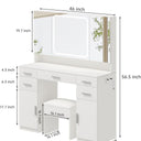 Vanity Desk with Mirror and Lights, Vanity Tables with 7 Drawers, Makeup Vanity with Tri-Folding 3 Colors Lighting Mirror and Cushioned Stool, Big Vanities Perfect for Bedroom, White