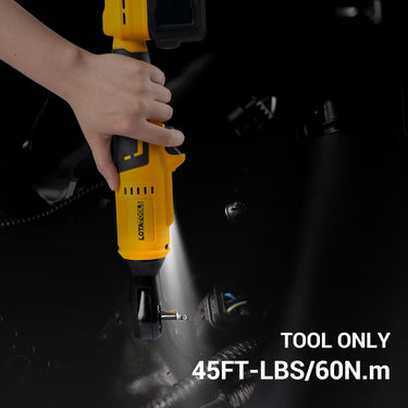 Electric Cordless Ratchet 3/8", 45lb-ft Electric Ratchet Wrench, Brushless Square Drive Electric Wrench with Extension Bar, 1/4" Adapter & 3" Extension Bar Compatible with DEWALT Battery(Tool Only)