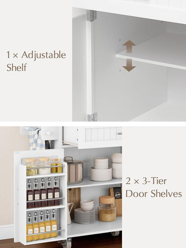 Kitchen Island with Storage, 31.5" D Rolling Kitchen Island Cart on Wheels with Widen Drop Leaf Rubberwood Top, Large Mobile Kitchen Island with Trash Can Storage and Towel Bar, White
