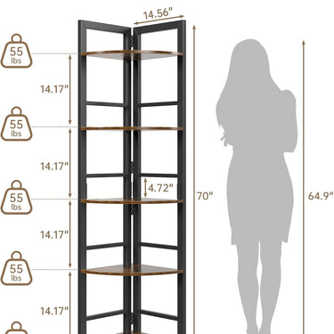 OtterOsis 5-Tier Corner Shelf with LED Light, 70” Tall Corner Bookshelf, Plant Shelf, Wood Display Shelf for Living Room, Bedroom, Balcony, Kitchen (Brown)