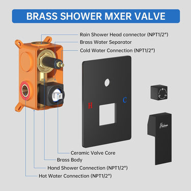 Matte Black Shower System with Tub Spout, Full Metal 10” Rainfall Shower Tub Faucet Set with Handheld Spray Combo, High Pressure Wall Mount Shower Valve and Trim Kit for Bathroom (matte black)