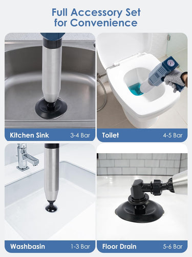 Multi-Function Electric Toilet Plunger – High-Pressure Adjustable Airflow for Heavy-Duty Clogs, Multiple Nozzles for Effortless Bathroom and Kitchen Drain Cleaning (Size-2)
