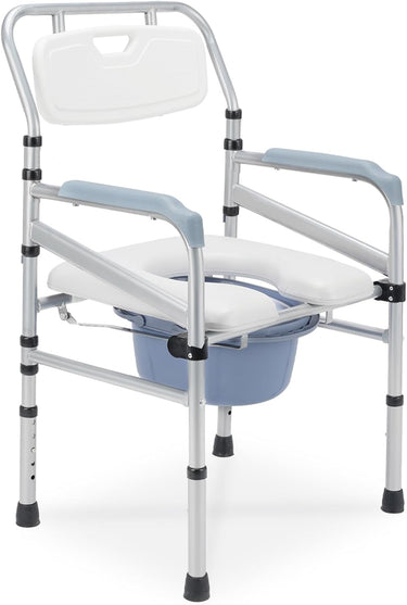 Bedside Commode, 4 in 1 Portable Toilet for Adults with Upgraded Oversized Bucket and Padded Seat, Adjustable Height Commode Toilet Chair Shower Chair for Elderly Handicap, 440LB.Weight Capacity