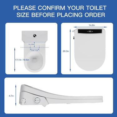 Smart Bidet Toilet Seat, Round Shape Heated Toilet Seat with Instant Warm Water, Adjustable Warm Air Dryer, 3 Cleaning Mode, LED Display, Night Light, and Dual Control Options. (Round)