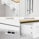 Kitchen Island with Storage, 31.5" D Rolling Kitchen Island Cart on Wheels with Widen Drop Leaf Rubberwood Top, Large Mobile Kitchen Island with Trash Can Storage and Towel Bar, White