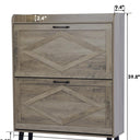 Shoe Storage Cabinet with 2 Flip Drawers, Farmhouse Narrow Shoe Cabinet for Entryway, Slim Shoe Organizer Cabinet with Wood Legs, Washed Gray