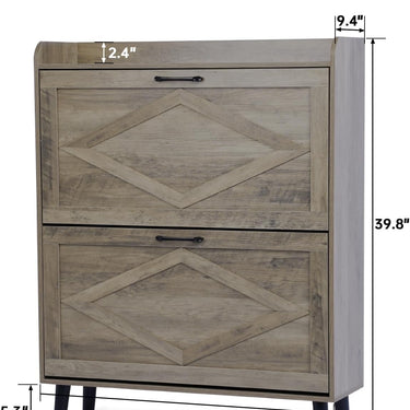 Shoe Storage Cabinet with 2 Flip Drawers, Farmhouse Narrow Shoe Cabinet for Entryway, Slim Shoe Organizer Cabinet with Wood Legs, Washed Gray