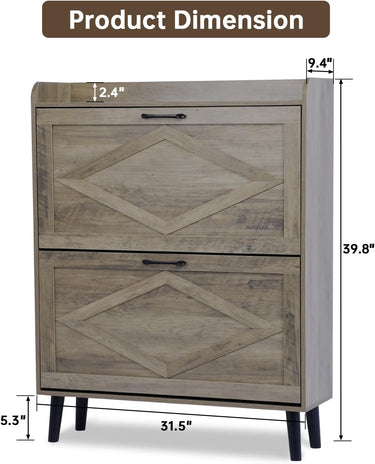 Shoe Storage Cabinet with 2 Flip Drawers, Farmhouse Narrow Shoe Cabinet for Entryway, Slim Shoe Organizer Cabinet with Wood Legs, Washed Gray