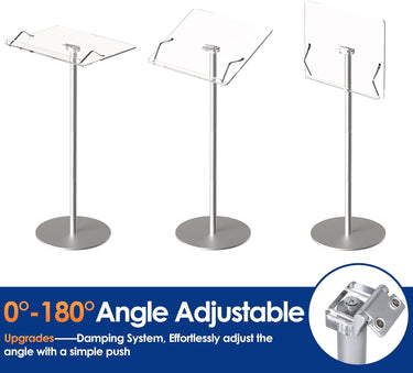 Acrylic Podium Stand,43"H Angle Adjustable Lecterns & Podiums,Portable Rolling Podium with Metal Base,Pulpits Podium for Churches,Classroom,Wedding,Speech