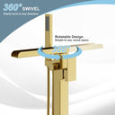 Waterfall Free Standing Tub Faucet, High Pressure Floor Mount Bathtub Faucet, Brass Tub Filler with Hand Shower, High Flow Rate Max 7.4 GPM, Swivel Spout with 2 Water Modes