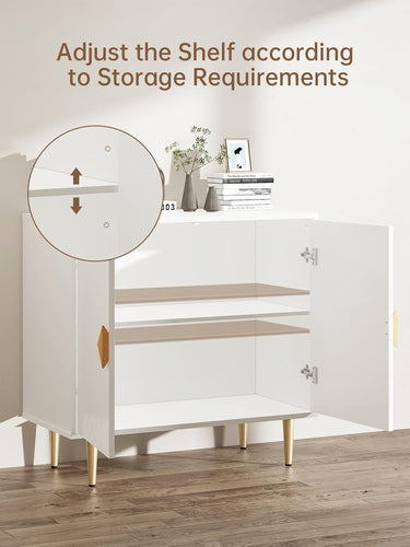 Sideboard Cabinet, 31.5'' Modern Buffet Cabinet with Storage, Credenza Buffet Table with 2 Doors and Adjustable Shelf, Sideboard Buffet Cabinet for Living Room, Kitchen and Entryway,White