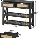 Console Table with 2 Rattan Drawers, Entryway Table with 3-Tier Storage Shelves, Narrow Long Sofa Table for Entryway, Hallway, Foyer and Living Room, Black