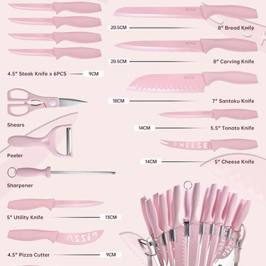 EUNA Knife Block Set, 19 PCS Kitchen Knife Set with Acrylic Block and Sharpener, German High-Carbon Stainless Steel Knife Sets with 6 Serrated Steak Knives, Bread Knife, Chef Knife, Rust-Proof