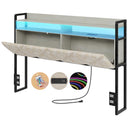 Headboard Queen Size with 2-Tier Open Storage and LED Light, Upholstered Headboard with Charging Station, Height Adjustable Sturdy Queen Bed Head Only for Dorm Bedroom, Easy Assembly, Black